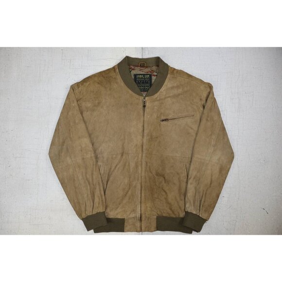 Vintage Echtes Leder Suede Leather Bomber Jacket Full Zip Up Mens Size XL - Picture 1 of 10